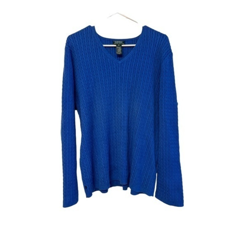 Lauren Ralph Lauren Blue Knitted V-Neck Sweater Size 3x GUC #3081